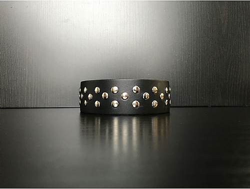 Black/Silver Studs - Leather Dog Collar - Size M
